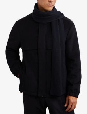 Reiss Mens Chesterfield Merino-wool Scarf Navy In Blue