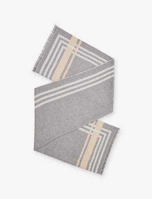 Reiss Womens Grey Camila Border-detail Knitted Scarf In Gold
