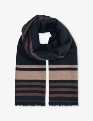 Reiss Womens Camila Border-detail Knitted Scarf Navy In Blue