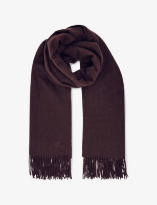 Reiss Womens Burgundy Picton Fringed Wool And Cashmere Scarf In Burgundy