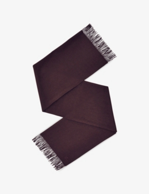 Reiss Womens Burgundy Picton Fringed Wool And Cashmere Scarf In Burgundy