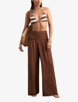 Reiss Womens Navy Brown Bridgette Striped Bikini Top In Multi