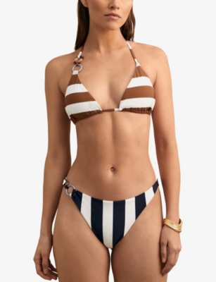Reiss Womens Navy Brown Bridgette Striped Bikini Bottoms In Blue