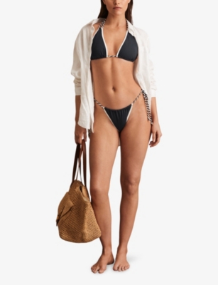 Reiss Womens Effie Twist-strap Triangle Stretch-woven Bikini Top Navy White In Black
