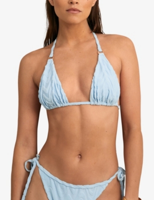 Reiss Womens Blue Wynee Textured Wave Bikini Top In Blue