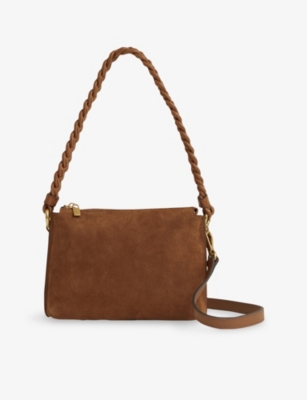 Womens Reiss Paige Braided-Strap Suede Shoulder Bag