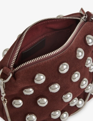 Reiss Womens Oxblood Leandra Studded Suede Shoulder Bag In Burgundy