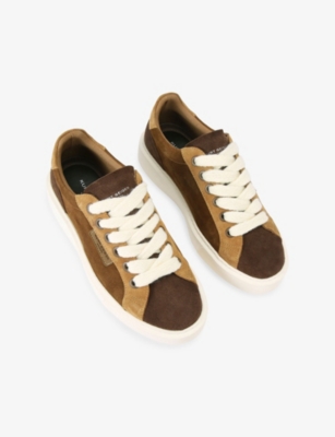 Kurt Geiger Albion Suede Panelled Lace-up Sneakers In Brown