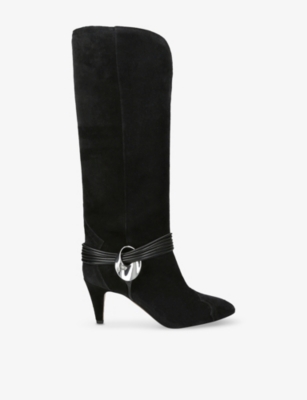Isabel Marant Womens Lestany Gz Suede Heeled Knee-high Boots Black Eur 40 / 7 Uk