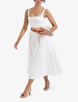House Of Cb Of Cb Womens White Dorothy Fitted Stretch-cotton Midi Dress