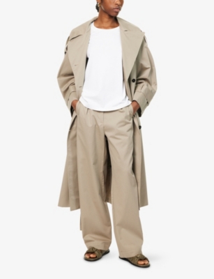 Skall Studio Womens Stone Moss Painter Pleated Wide-leg Cotton Trousers