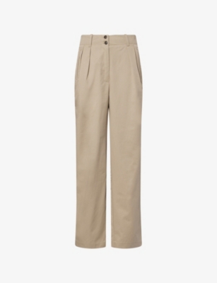 Skall Studio Womens Stone Moss Painter Pleated Wide-leg Cotton Trousers
