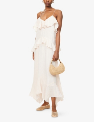 Skall Studio Womens Pale Pink Benedicte Ruffle Linen Maxi Dress