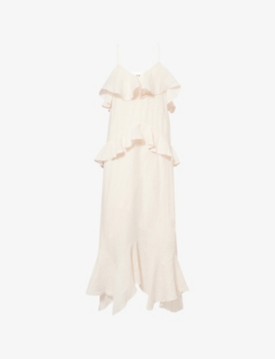 Skall Studio Womens Pale Pink Benedicte Ruffle Linen Maxi Dress