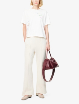 Weekend Max Mara Omens Ivory Folk Straight-leg Cotton-blend Jogging Bottoms
