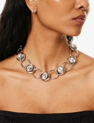 Weekend Max Mara Omens Ivory Metal And Glass Link-chain Bracelet