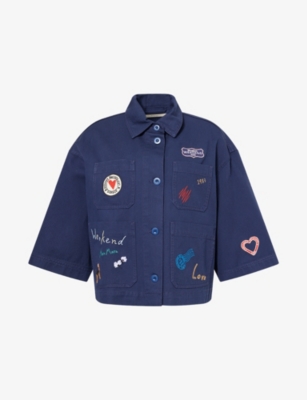 Weekend Max Mara Omens Ultramarine Assuan Embroidered Cotton Jacket In Blue