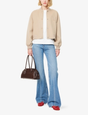 Weekend Max Mara Omens Camel Zelante Logo-embroidered Wool-blend Bomber Jacket In Brown