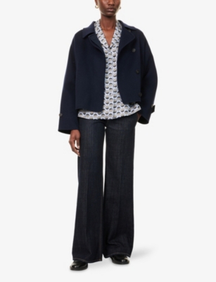 Weekend Max Mara Omens Navy Carella Raglan-sleeves Wool Coat In Navy