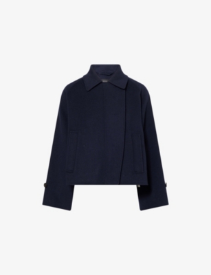 Weekend Max Mara Omens Navy Carella Raglan-sleeves Wool Coat In Navy