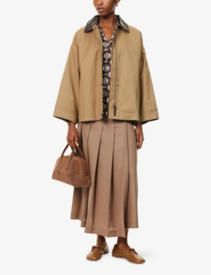 Weekend Max Mara Omens Desert Dorema Contrast-collar Cotton Blend Jacket In Brown
