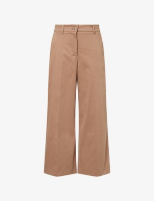 Weekend Max Mara Omens Light Brown Urial Wide-leg Stretch-cotton Trousers