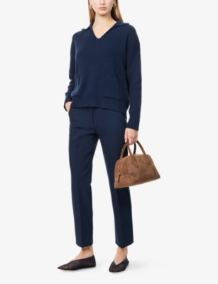 Weekend Max Mara Rana Trousers In Double Viscose Canvas In Blue