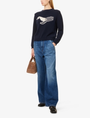 Weekend Max Mara Omens Navy Ortles Wide-leg Stretch-denim Jeans In Blue
