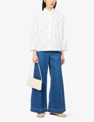 Weekend Max Mara Omens Navy Vega Brand-patch Wide-leg Denim Jeans