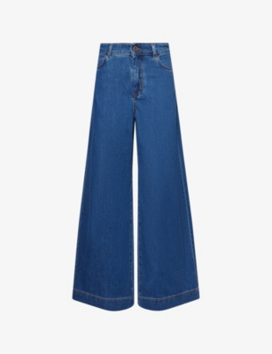 Weekend Max Mara Omens Navy Vega Brand-patch Wide-leg Denim Jeans
