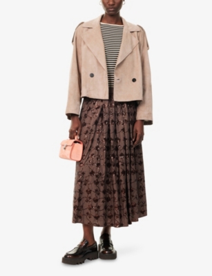 Weekend Max Mara Omens Marron Glace Maga Crop Suede Jacket In Brown