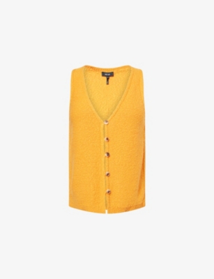 Me And Em And Em Womens Bouclé Buttoned Cotton-linen Vest Top Mango Orange Xs