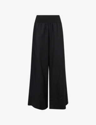 Me And Em And Em Womens Shirred Waist Wide-leg Linen-blend Trousers Black
