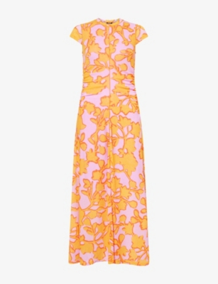 Me And Em And Em Womens Floral-print Cap-sleeved Jersey Maxi Dress Orange Multi