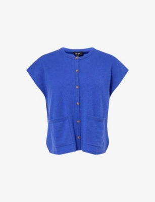Me And Em And Em Womens Round-neck Button-through Cashmere Vest Pop Blue Xs