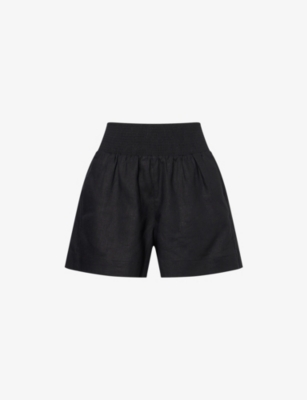 Me And Em And Em Womens Shirred-waist Side-pocket Linen-blend Shorts Black