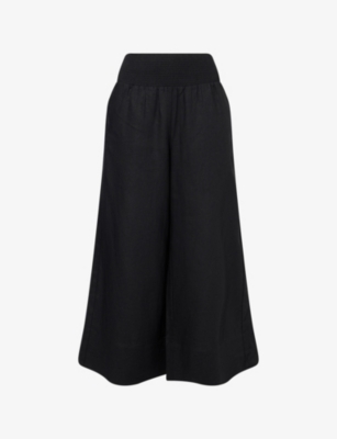 Me And Em And Em Womens Wide-leg Shirred-waist Linen-blend Culottes Black