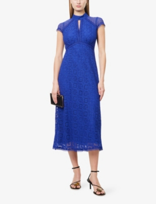 ME AND EM: Cap-Sleeved High-Neck Lace Midi Dress
