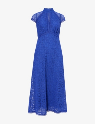 Me And Em And Em Womens Cap-sleeved High-neck Lace Midi Dress Pop Blue