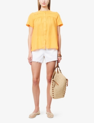 ME AND EM: Short-Sleeved Floral-Trim Cotton Shirt