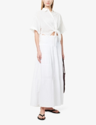 Me And Em And Em Womens Relaxed-fit Tie-hem Cotton Shirt Soft White