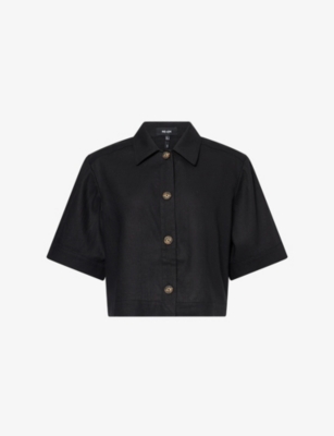 Me And Em And Em Womens Short-sleeved Boxy-fit Linen-blend Shirt Black