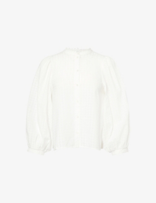 Me And Em And Em Womens Balloon-sleeve Relaxed Cotton Blouse Soft White
