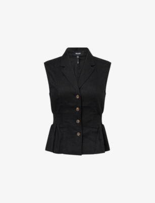 Me And Em And Em Womens Shirred-waist Tailored Linen-blend Waistcoat Black