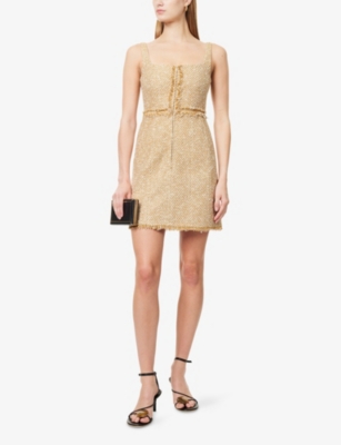 Me And Em And Em Womens Metallic Tweed Mini Dress Gold