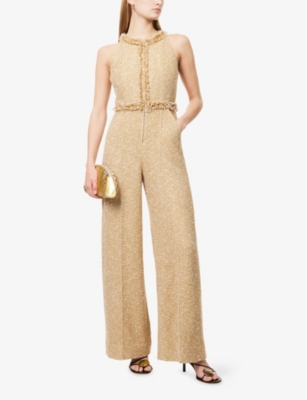 Me And Em And Em Womens The Event Ready Metallic Tweed Jumpsuit Gold