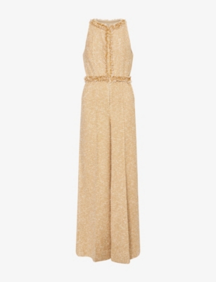 Me And Em And Em Womens The Event Ready Metallic Tweed Jumpsuit Gold