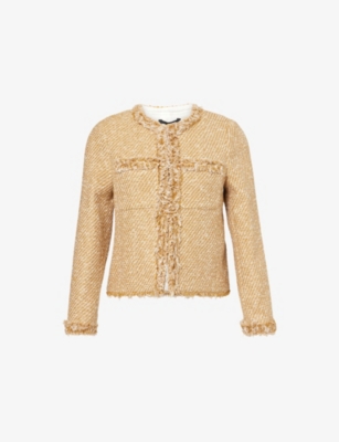 Me And Em And Em Womens Gold Metallic Tweed Evening Jacket