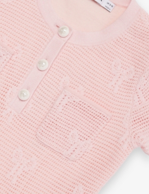 Self-portrait Nk Knitted-bow Crochet Cotton-blend Dress 3-12 In Pink
