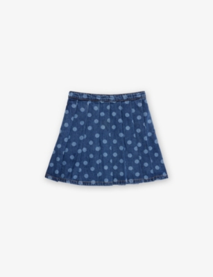 SELF PORTRAIT: Polka-Dot Pleated Denim Skirt 3-12 Years